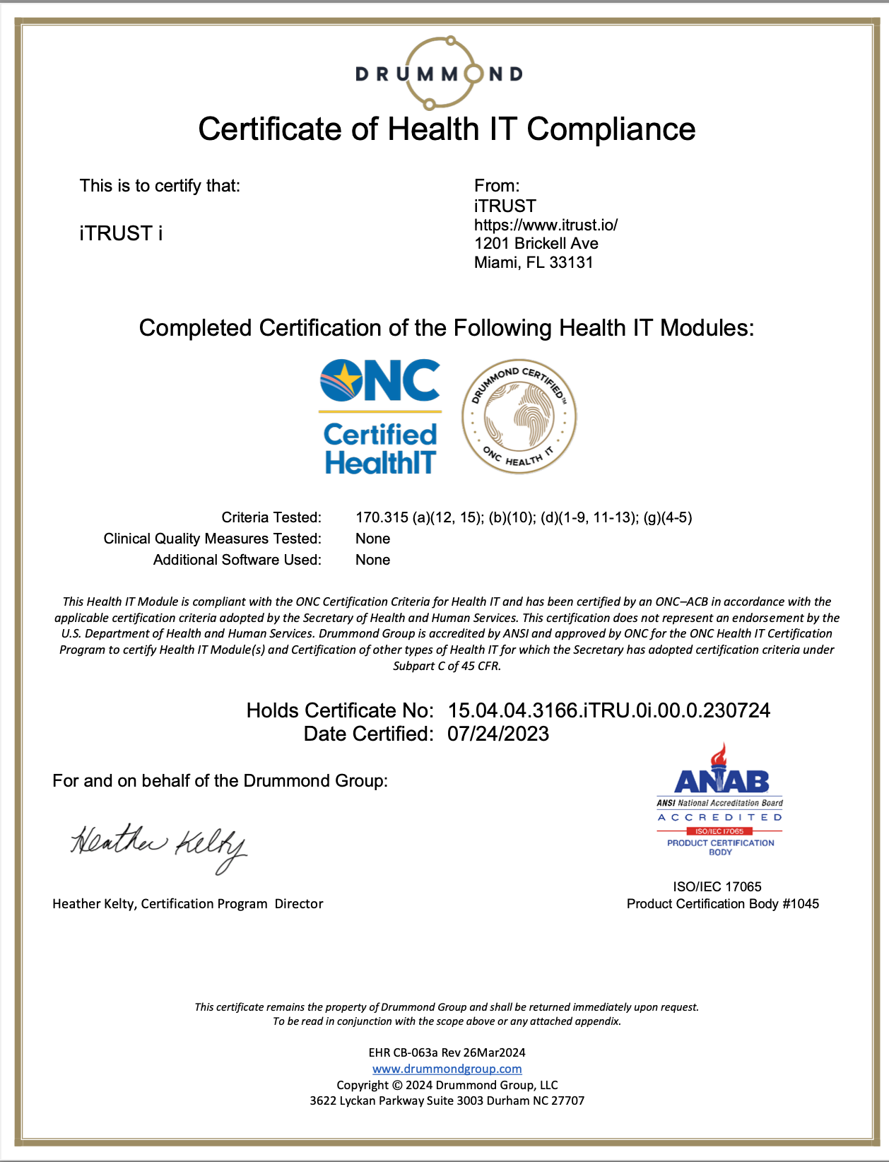 Certificate of compliance